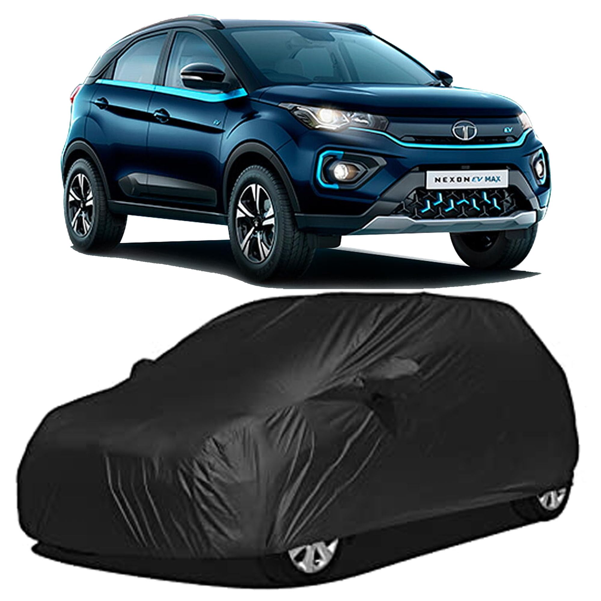 TRAUENIE™ Waterproof Car Body Cover Compatible with Tata Nexon EV Max | Premium Protection Against Rain, Snow, and UV Rays | Durable & Breathable Design | (Black)