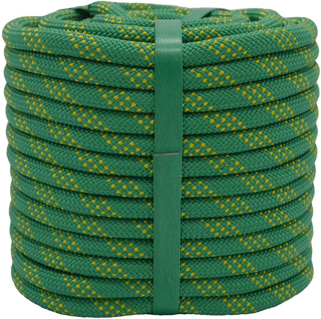 Braided Polyester Arborist Rigging Rope (3/8" X 50') Strong Pulling Rope for Climbing Sailing Camping Swings,Green/Yellow