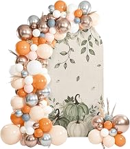 6ft Arch Backdrop Cover, Thanksgiving Pumpkin Leaf Stretch Spandex Arch Stand Cover, Farmhouse Sage Green Beige Plant Round Top Chiara Photo Background Decoration for Wedding Birthday Party Ceremony