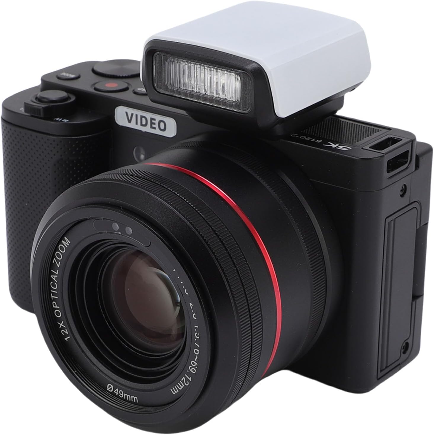 5K WiFi Digital Camera, F:5.76mm-69.12mm F.No1.8-2.6, 12x Optical Zoom, 64MP CMOS 5K 30fps Camera Mirrorless with 3.2 Inch Flip & Flash, for Teens Adult Beginner (Black)