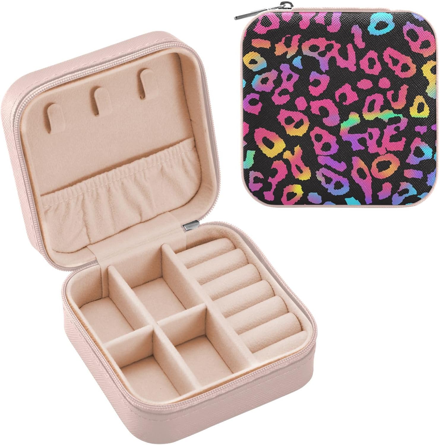 Neon Colorful Leopard Print Portable Mini Jewelry Case Travel Jewelry Case Organizer for Girls Personalized Gifts