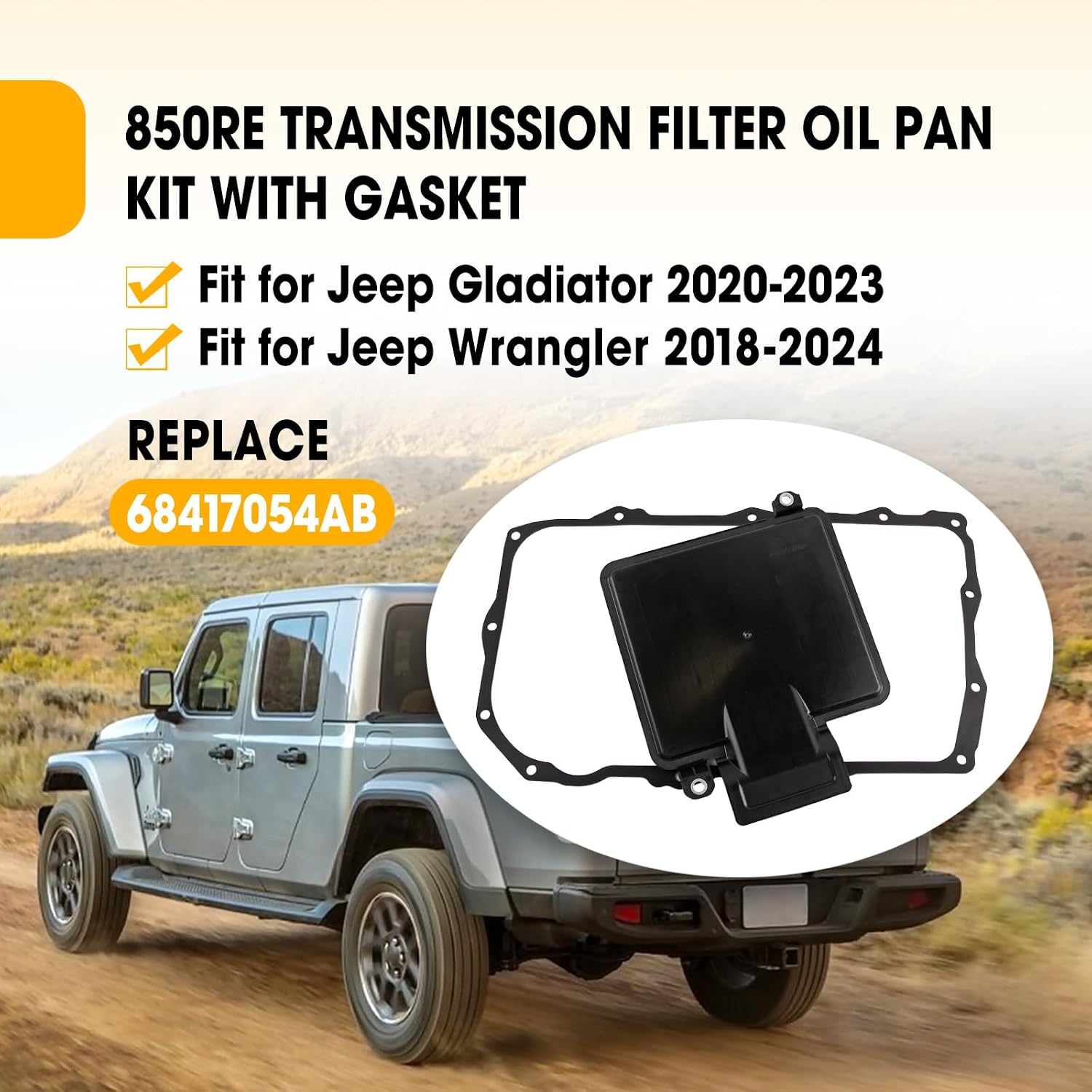 850RE Transmission Filter Oil Pan Kit with Gasket Replace 68417054AB Fit for Jeep Gladiator 2020-2023 Jeep Wrangler 2018-2024
