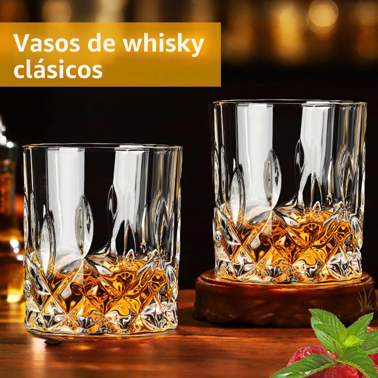 SuproBarware Juego de 6 vasos de whisky vintage de 300 ml, vasos de clear para beber whisky bourbon, brandy, ron, cóctel, hogar, bar, fiesta