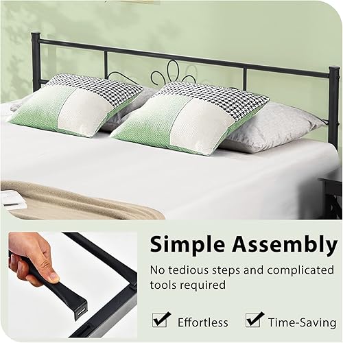 Miniatura 6 de KOMFOTT Base de cama de plataforma de metal tamaño Queen con cabecera y estribo, base de colchón con listones de metal reforzados, no necesita