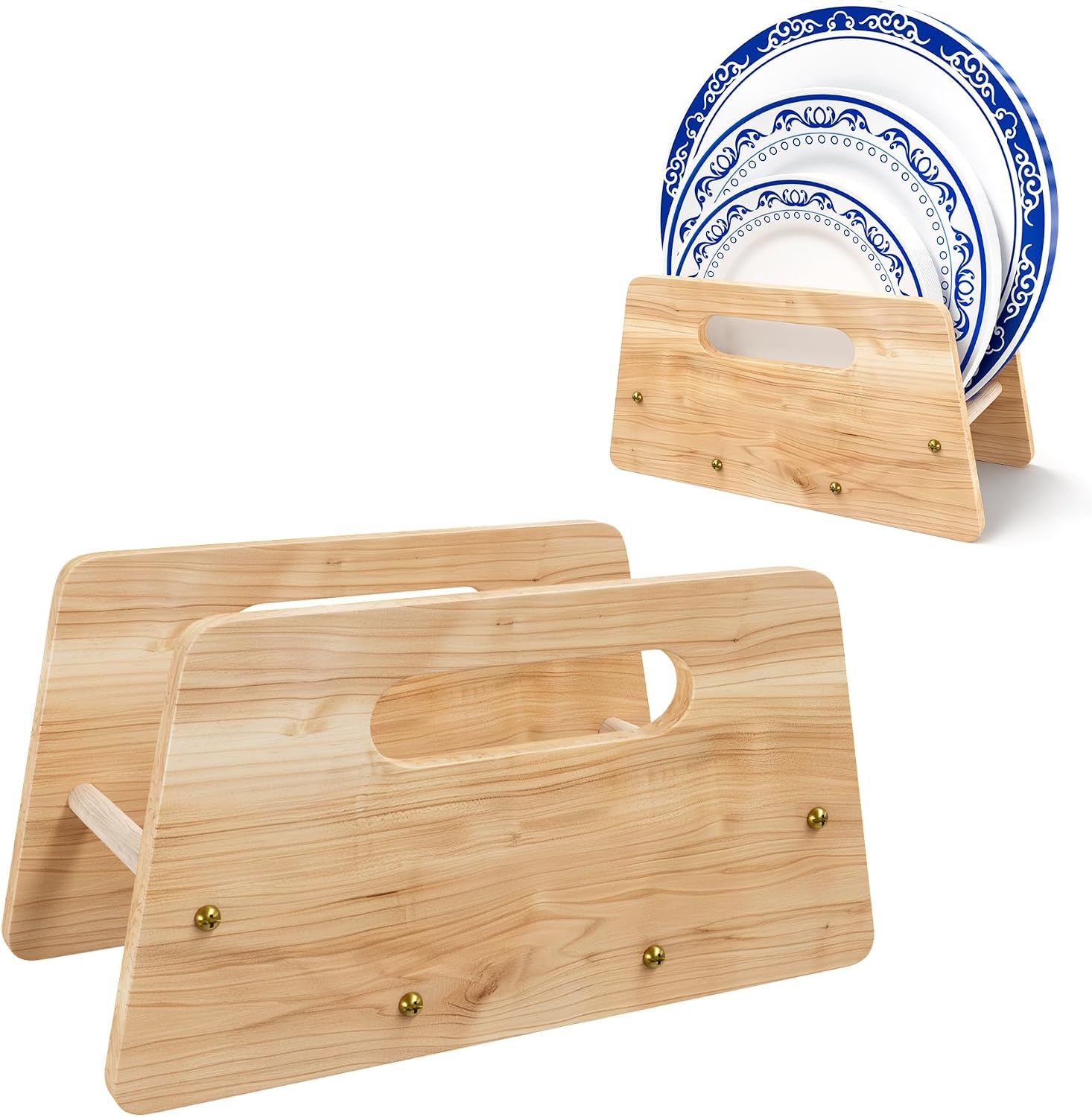 Wooden Disposable Plate Dispenser, Acacia Plate Holder for 5-12 Inches Paper Plastic Foam Plate Storage Organizer Rack Holder for Cabinet, Countertop, Rv or Outdoor Use (Nature Acacia, 1PC)