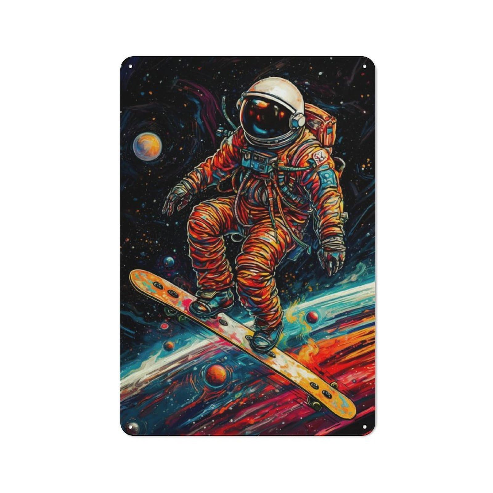 Junmoney Astronaut Playing Skt For Café Or Restaurant, Vintage Tin Wall Plaque 30X20cm, New Home Wall Decor For Café Owners And Decorators