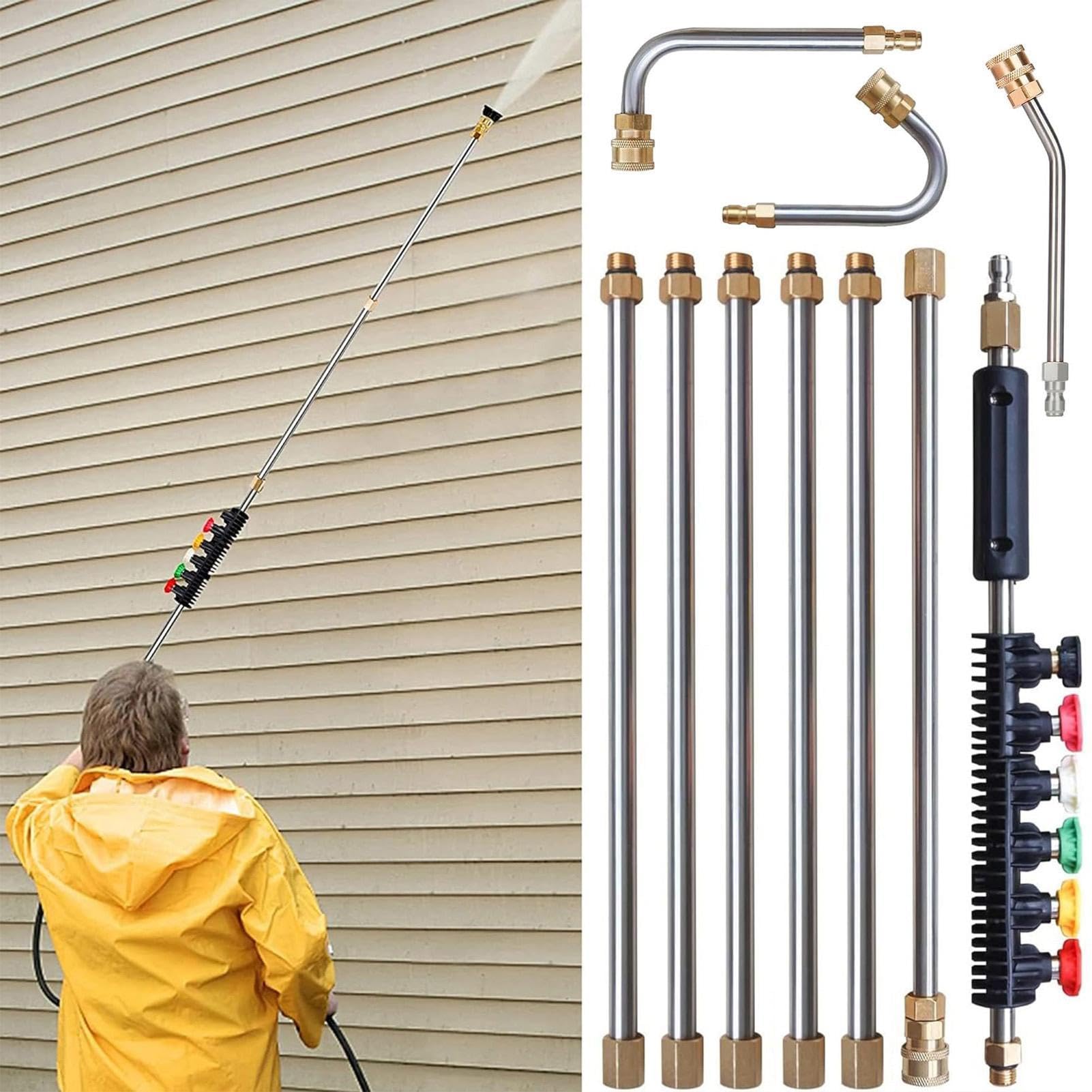 Extensión De Varilla De Hidrolimpiadora Set con Lanza telescópica para | Tubo de Extensión para Limpiador de Canaletas Para hogar, jardín, patio, techo, concreto
