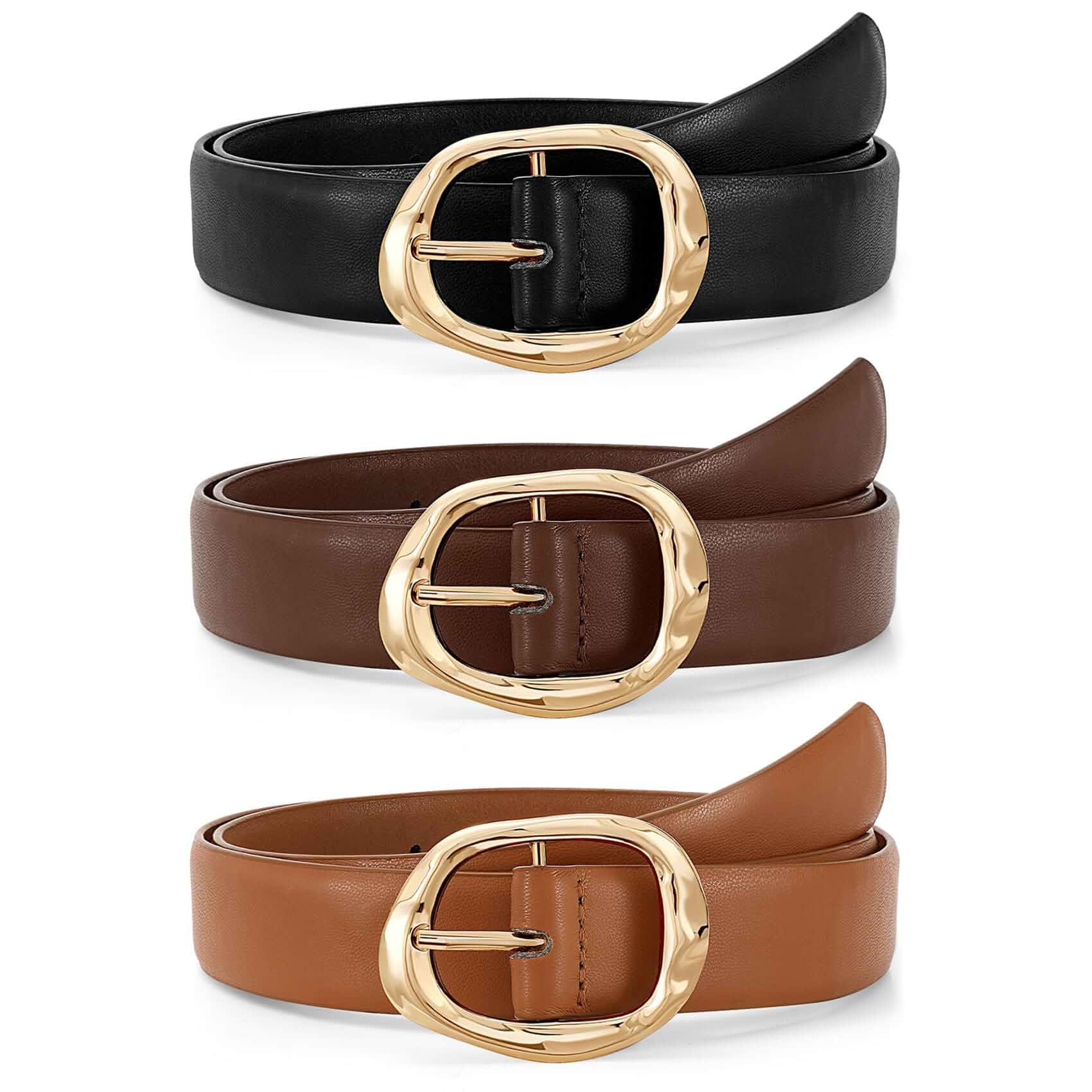 JASGOOD 3 Pack Women Belts for Jeans Pants Ladies Leather Waist Belt Casual Fashion Trend Belt for Women with Gold Buckle