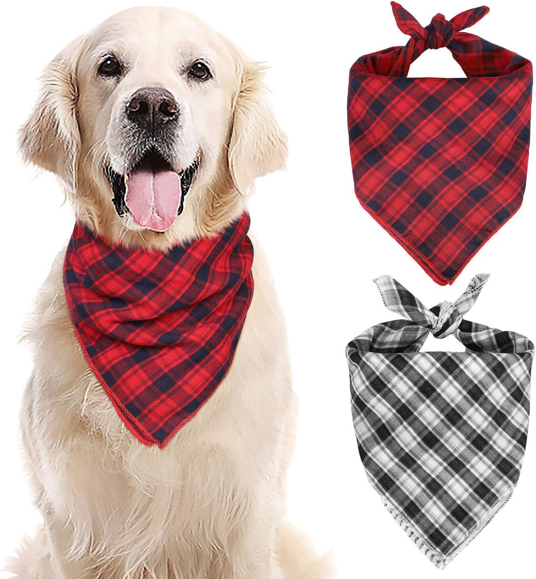 Yicostar 2 Pack Buffalo Plaid Pet Dog Bandanas Washable Dog Bandana Classic Reversible Square Dog Bibs Scarf, Dog Kerchief Adjustable Accessories for Small Medium Large Dogs and Cats