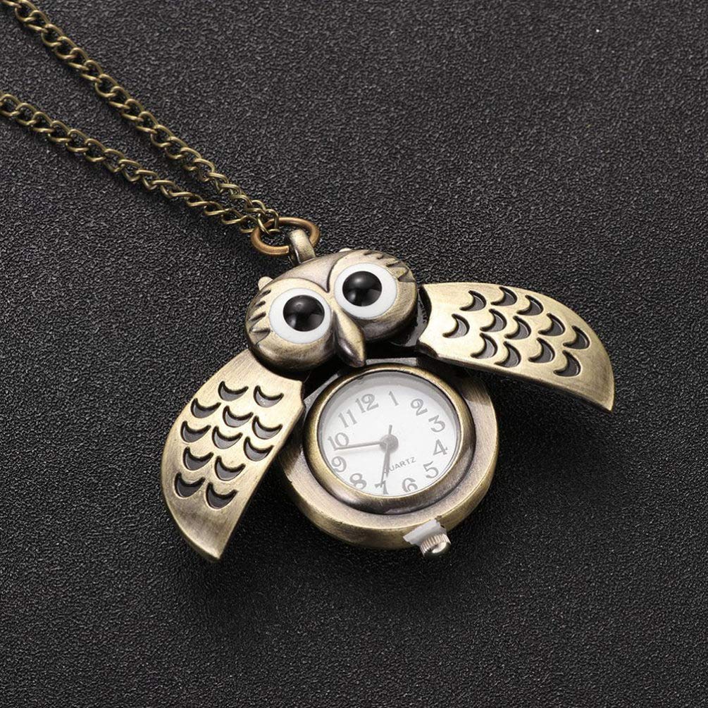 ibasenice 2 Unids Búho Reloj de Bolsillo Vintage Retro Bronce Steampunk Locket Reloj de Bolsillo Colgante Cadena Larga Animal Pájaro Collar de Cuarzo Regalo para Niñas Niños os