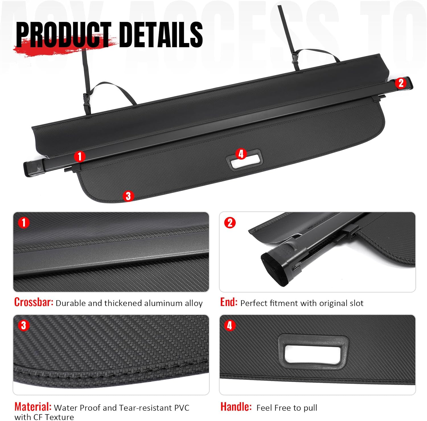 IKON MOTORSPORTS, Rear Retractable Cargo Cover, Compatible with 2025-2026 Chevrolet Equinox & GMC Terrain, ABS Aluminum Vinyl Trunk Security Luggage Shield Shade, Carbon Fiber Texture