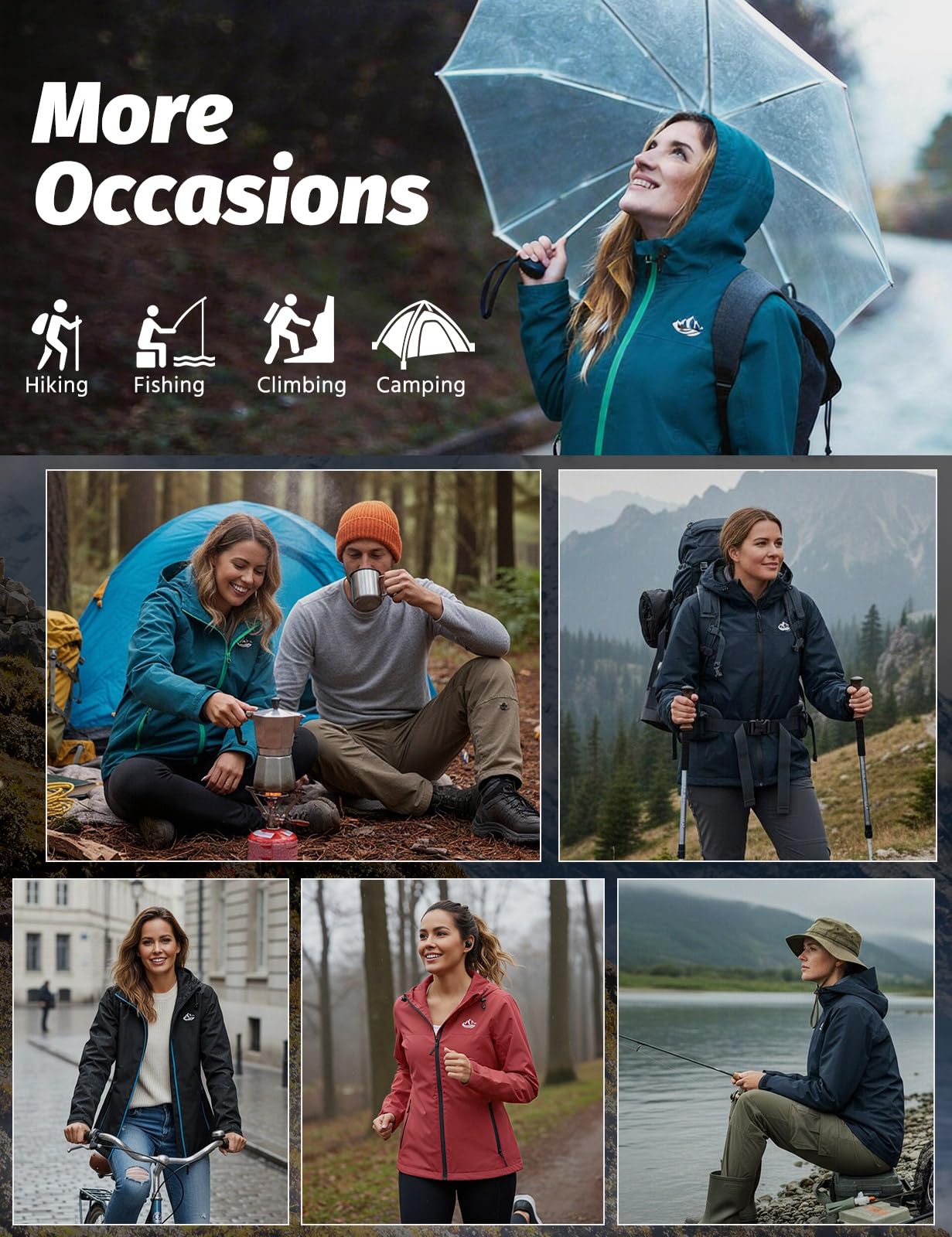CMTOP Impermeable Femme Veste de Pluie Femme Légère Pliable, Coupe-Vent Veste Imperméable à Capuche Respirante Parka Imperméable avec Poches pour Randonnée Camping Cyclisme