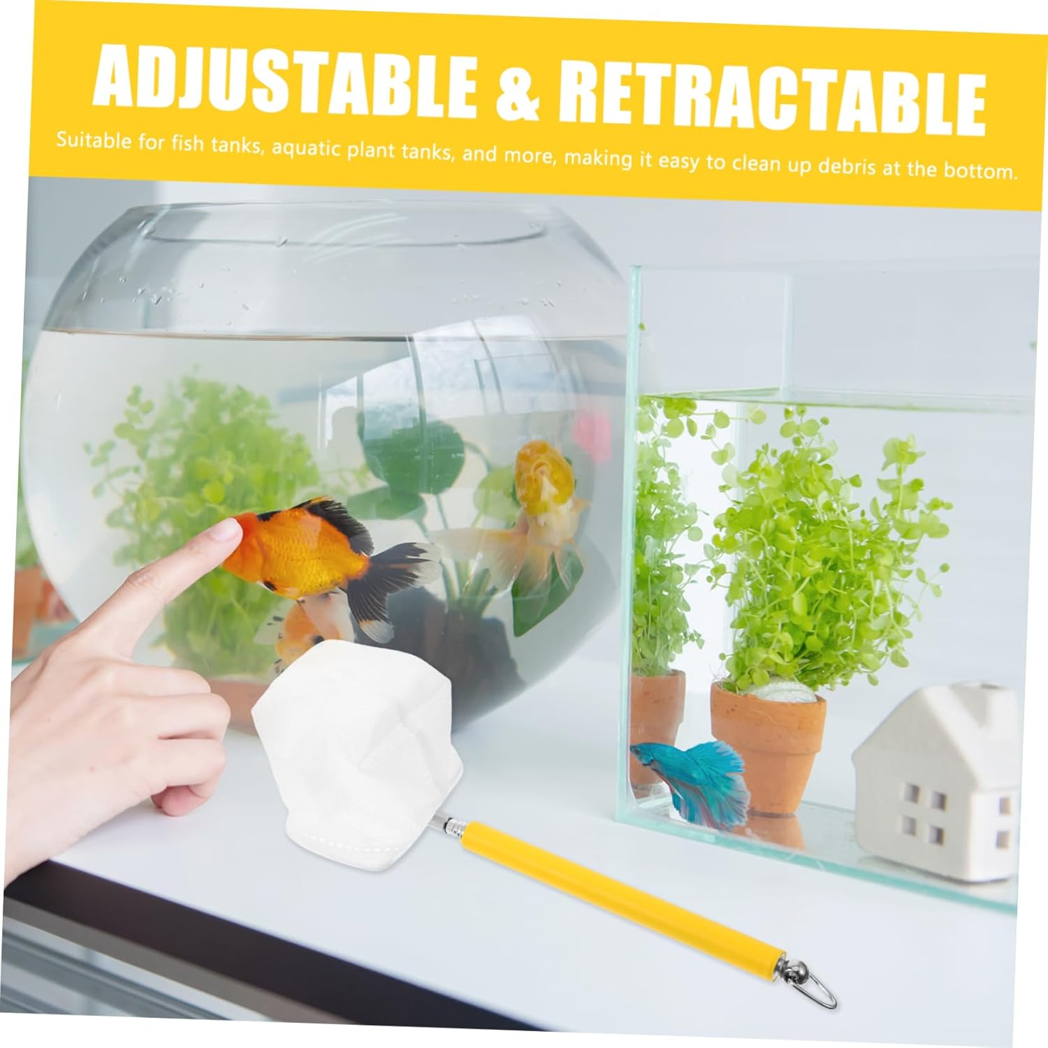 Totority 5pcs Extendable Handle Fish Net for Aquarium Fine Mesh Shrimp Catch Net Small Tank