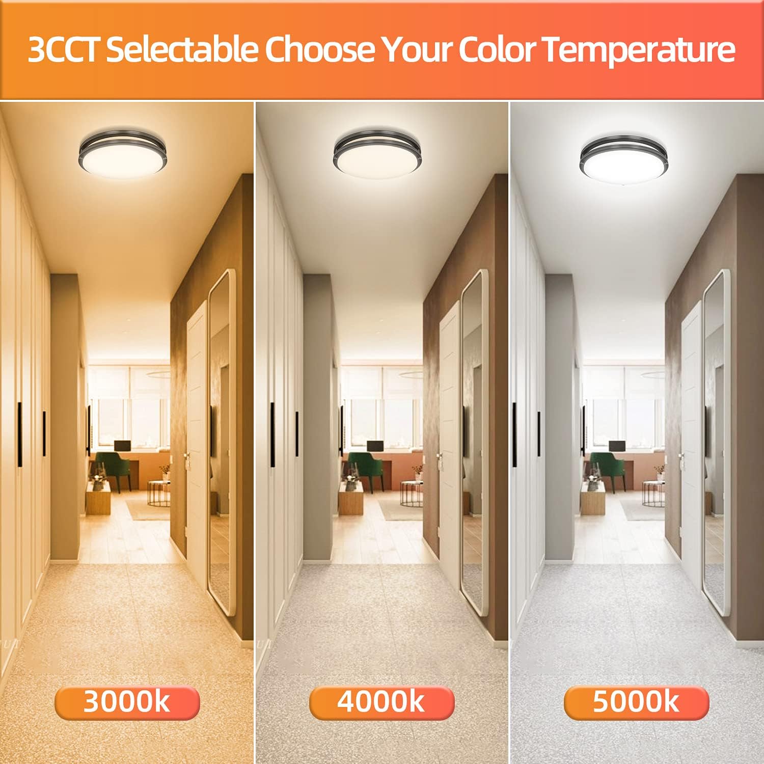 Flush Mount Ceiling Light, Yogaret 10 inch LED Light Fixture Ceiling Mount 18W[150W Eqv] 3000K/4000K/5000K Ceiling Light Fixture for Bedroom, Bathroom, Hallway, Kitchen, ETL Listed - - 