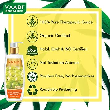 Vaadi Herbal Organic Amla Shikakai Reetha Shampoo Anti-Dandruff - For Hair Loss Dry Itchy Sensitive Scalp Moisturizing Treatment - Hair Growth and Thickening - Sulphate Free Paraben Free - 3 X 350 Ml