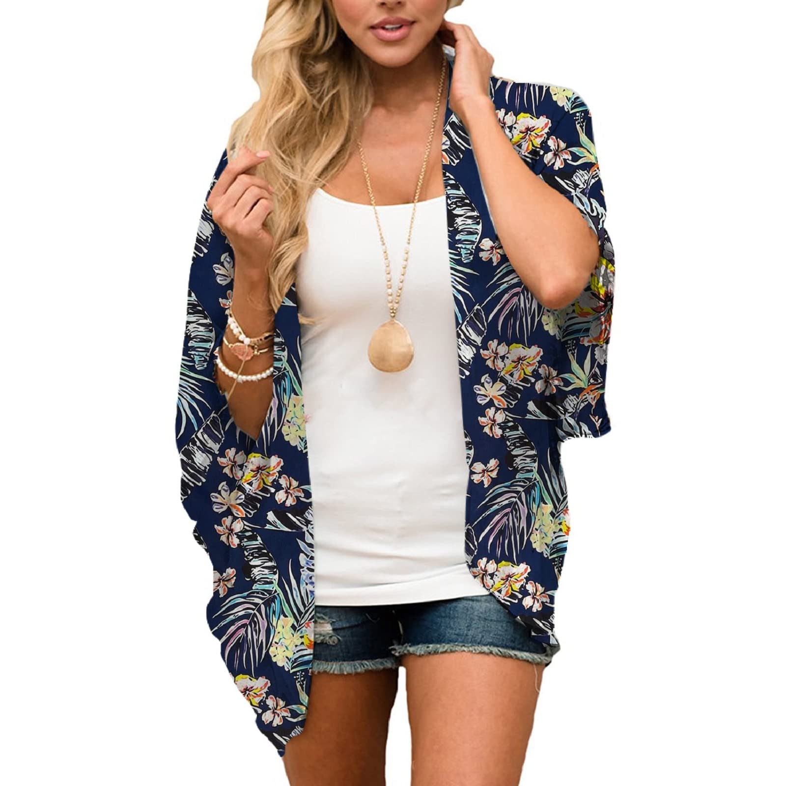 Jarseila Cárdigan Kimonos Mujer Corto Pareos Playa Casual 3/4 Tops Blusa Gasa Cárdigan Floral Bikini Cover Up Blusa Informal Top Verano 2024