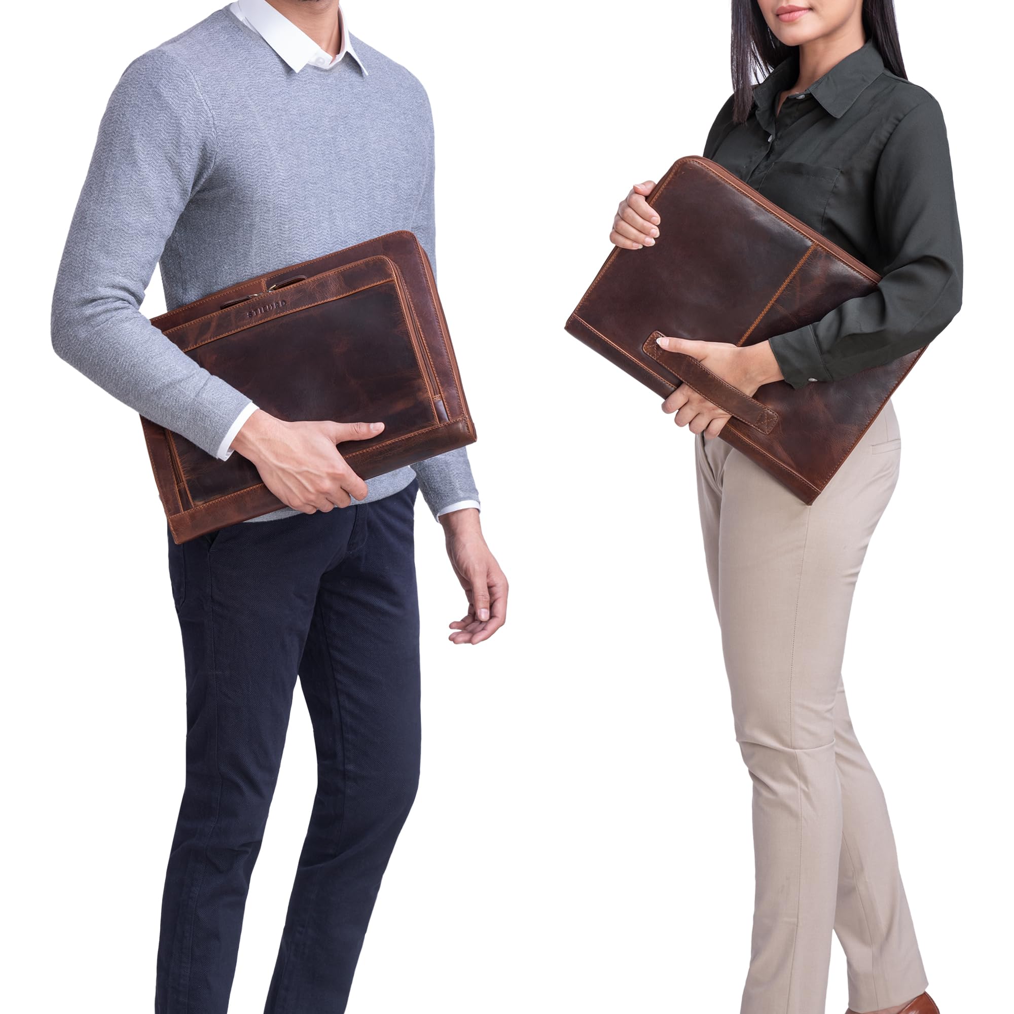 Stilord Murray 16 Inch Laptop Sleeve in Pelle Autentica e Florida Brown - Dettaglio