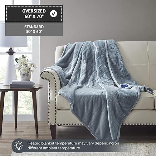 Miniatura 2 de Beautyrest - Manta Eléctrica Reversible de Felpa ultraligera - Manta Eléctrica, Regulador de Múltiples Niveles de Calor Acogedor Sofá Sala de Estar,
