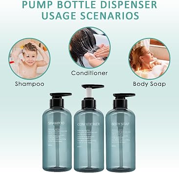 3Pcs Bathroom Bottles Set, Refillable Pump Bottles for Shampoo