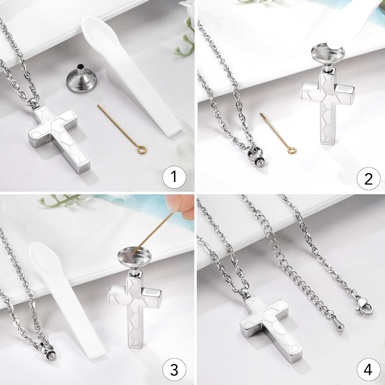 XIUDA Urn Necklaces for Ashes for Women Men Cross Cremation Jewelry Stainless Steel Memorial Urn Pendant Ashes Holder - Image 5