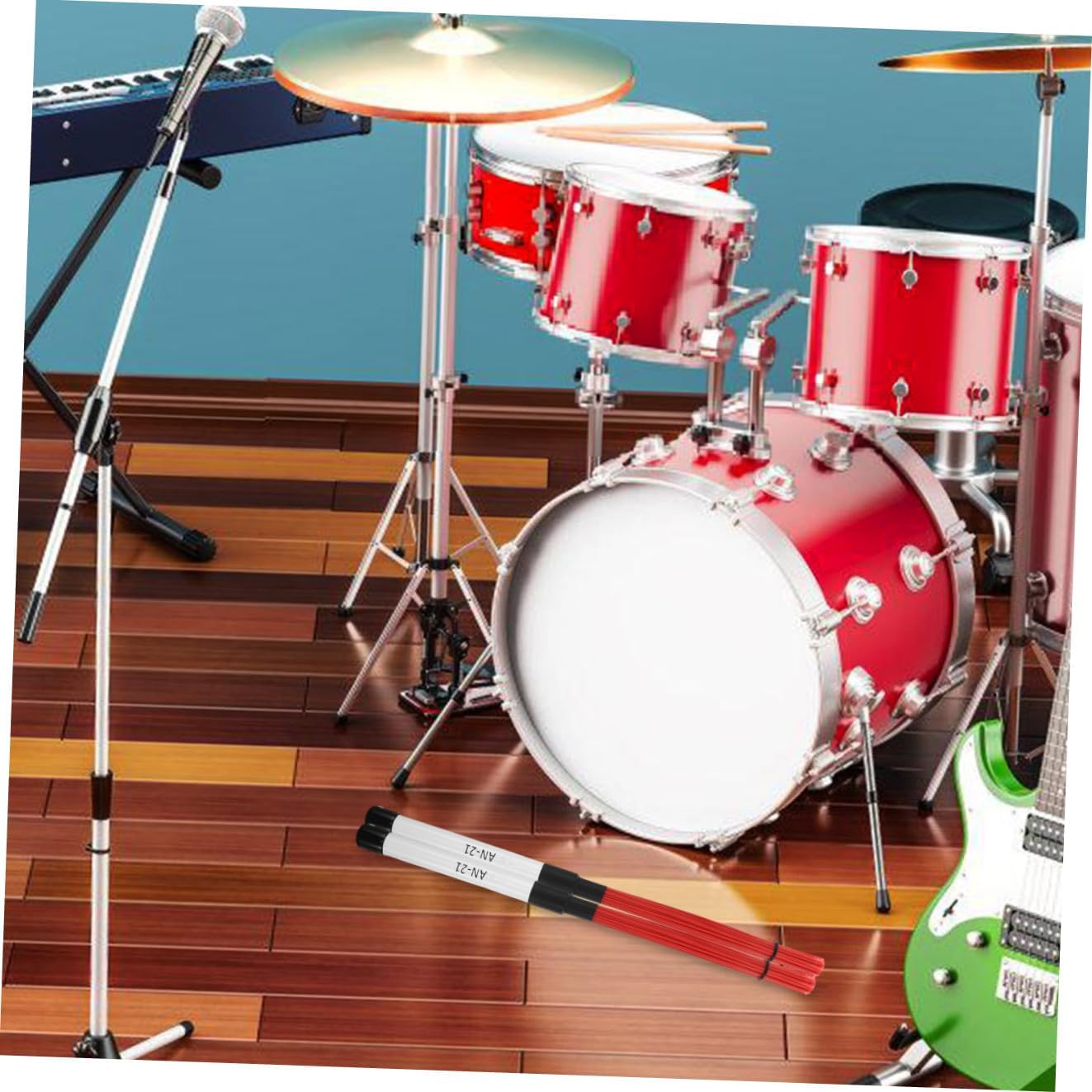 INOOMP 1 Pair Red Nylon Drum Brushes for Jazz Drumming with Wire Brush Sticks, Lightweight Percussion Accessories for Snare Drums and Acoustic Performance
