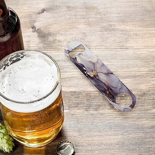 Miniatura 2 de Abrebotellas plano Abrebotellas resistente para barman acero inoxidable abrebotellas de cerveza 7 pulgadas mármol gris y negro
