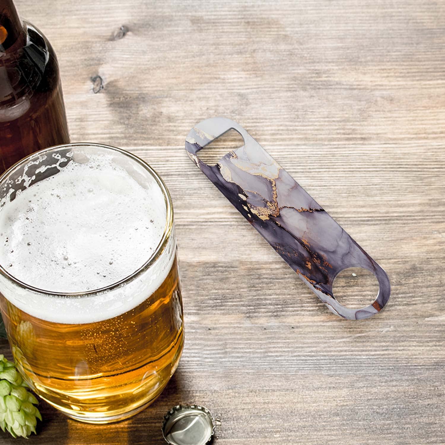 Abridor de botellas plano resistente para camarero, abridor de botellas de cerveza de acero inoxidable, 7 pulgadas, mármol gris y negro