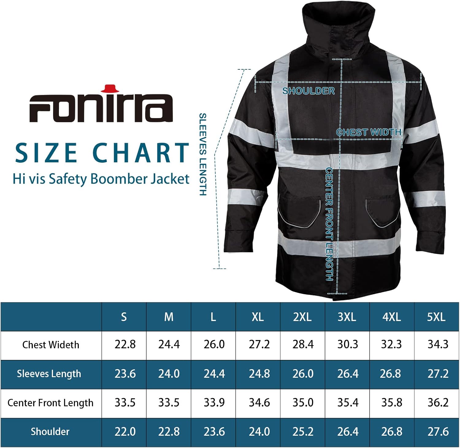 High Visibility Safety Jacket Bomber for Men Reflective with Pockets and Zipper ANSI Class 3 Work Long Winter Jacket（Black,L） - - 