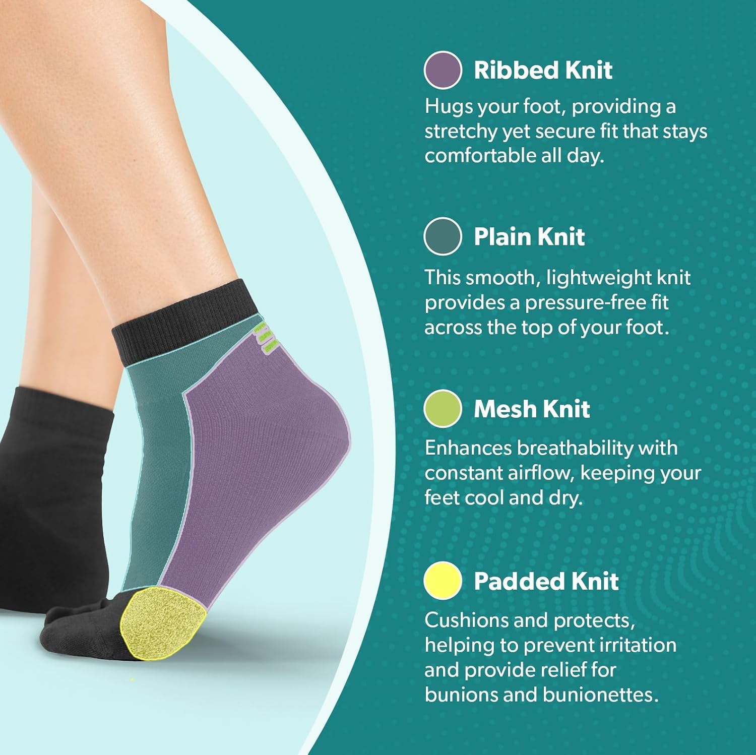 BraceAbility Bunion Relief Socks - Split-Toe Bunion Socks for Women and Men with Arch Support, Big Toe Separator, Hallux Valgus and Bunionette Relief, Left and Right Fit