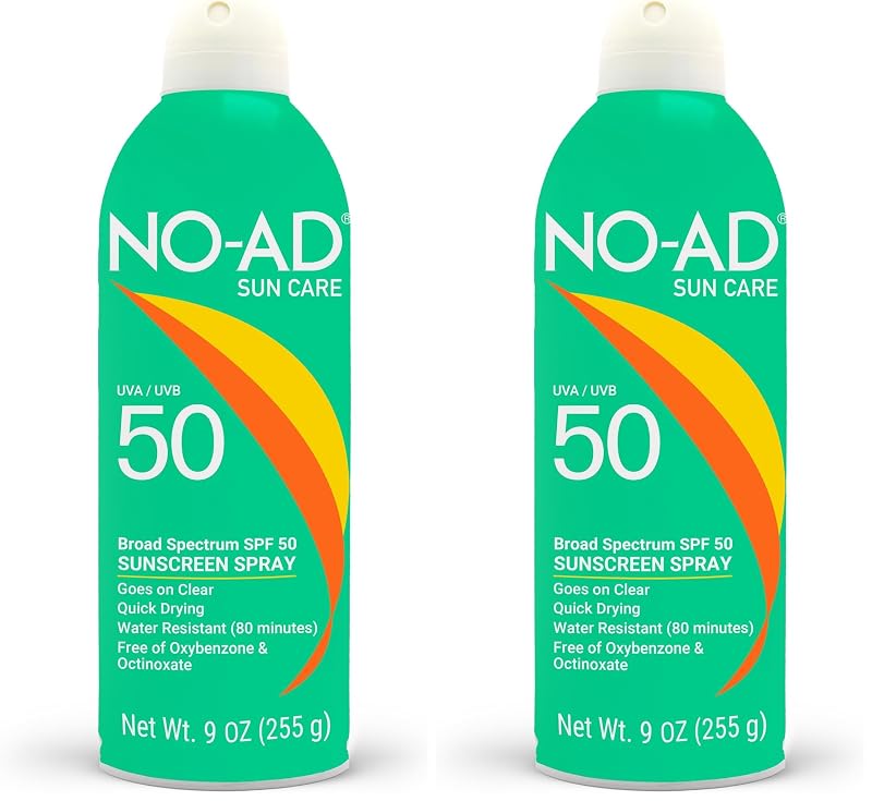 Protetor solar corporal em spray NO-AD FPS 50, 255 mL, pacote com 2