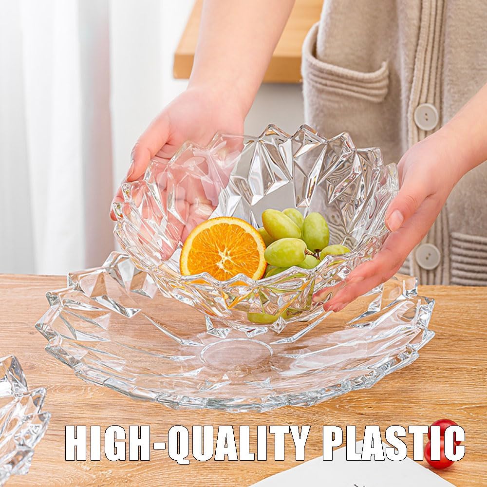 OULIGET Countertop Crystal Fruit Bowl,Clear Plastic Serving Snack Salad Bowl,Flower Shape Decorative Bowl for Ice Cream Candy Nut Fruits