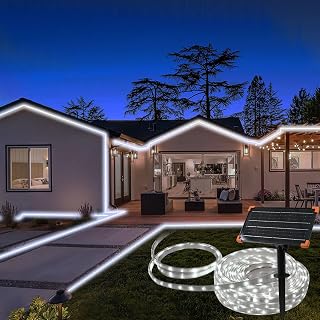 50Ft Solar LED Strip Lights Outdoor, 540 LED Long Strip Lights IP68 Fully Waterproof Acrylic Tape with Remote Self-adhesive, Cuttable Auto ON/OFF Rope Lights for Patio Pool Camping Decor (Cool White)