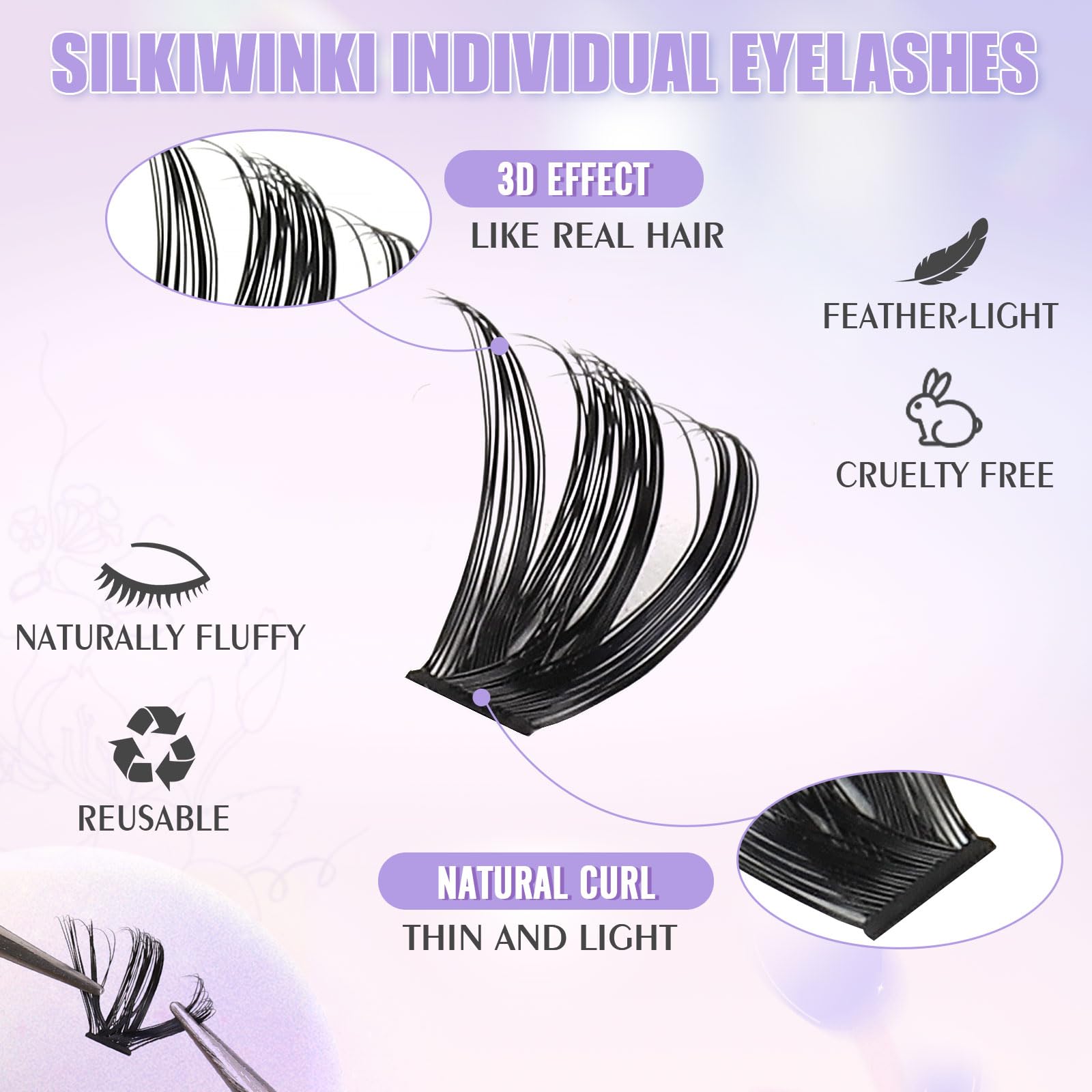 Silkiwinki Individuel Eyelashes Set 580PCS Natural Cluster Lashes Book with Bond&Remover and Lash Tweezers D Curl False Lashes 8-16MM(30D+40D+50D+60D+80D+100D) - Image 4