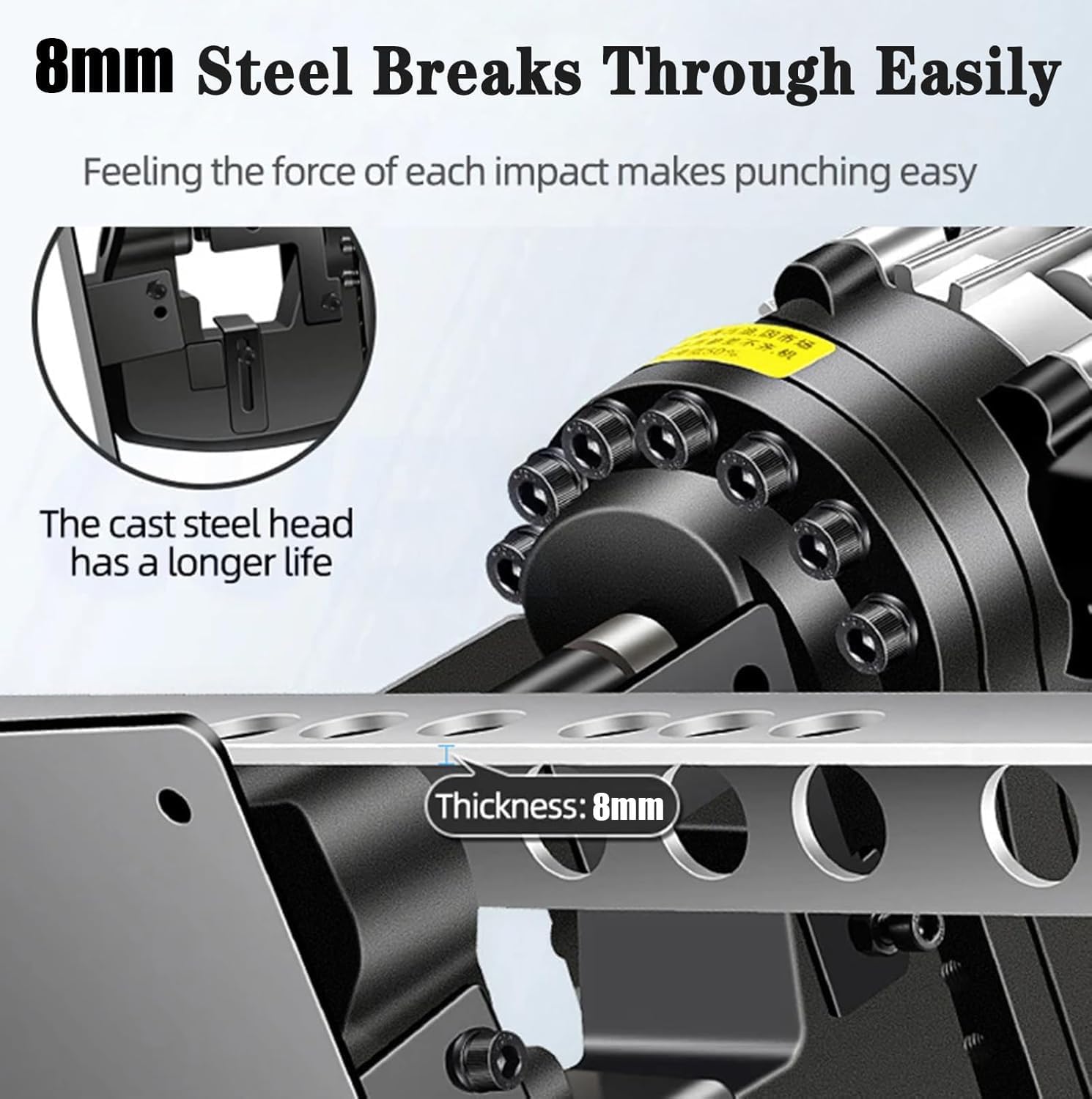 1300W Electric Hydraulic Punch Tool, Heavy Duty Metal Punch Machine with 5 Dies,2-3s Fast Hole Punching, Φ0.25-0.8" Range,for Steel/Iron/Aluminum/Copper Plates/Channel Steel Angle Iron