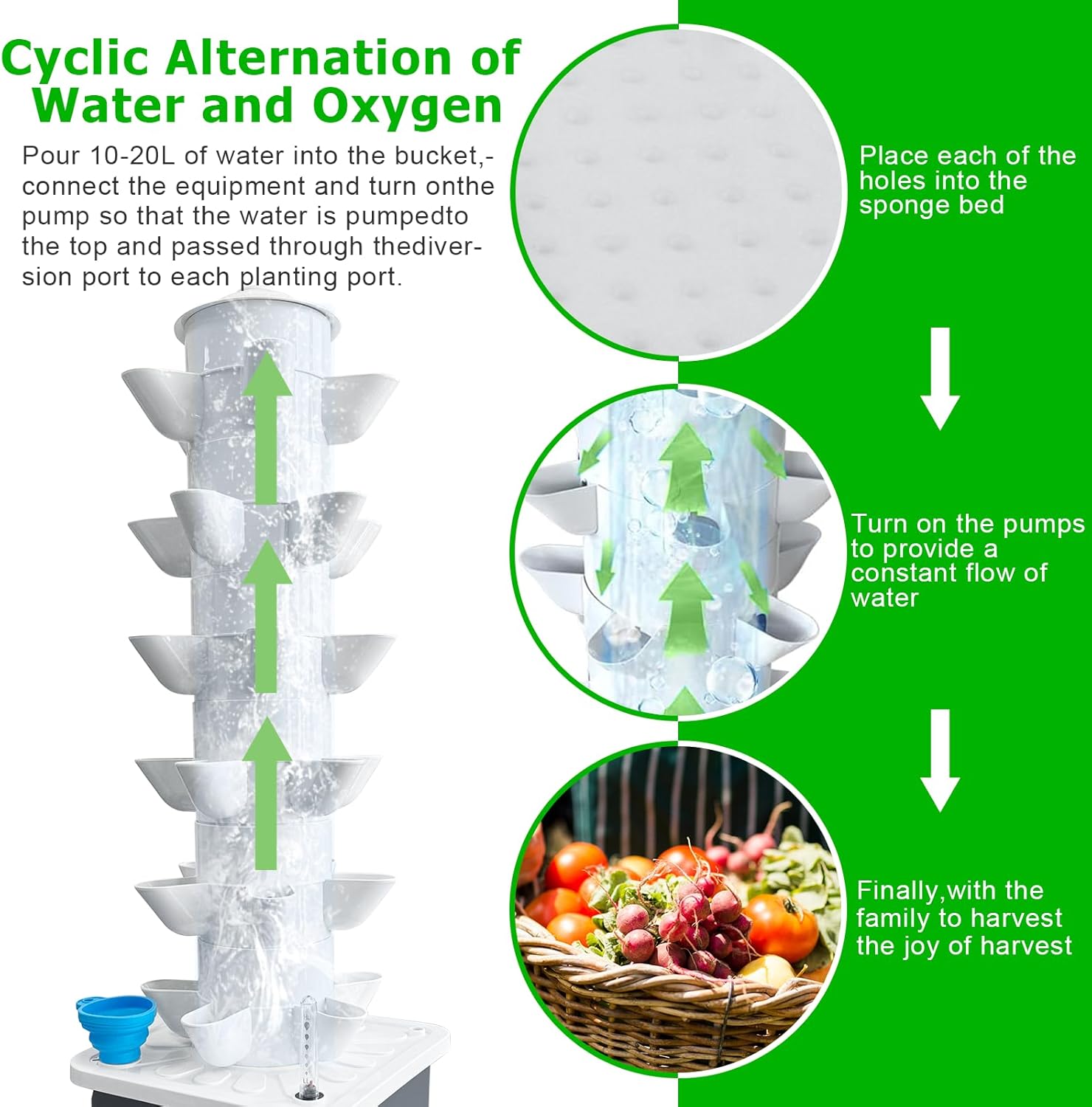 Hydroponics Growing System 30-Plant Vertical Planter Germination Kit Indoor Smart Garden Vegetable Plant Kit with Pump and Movable Water Tank Gift for Gardening Lover (aa)