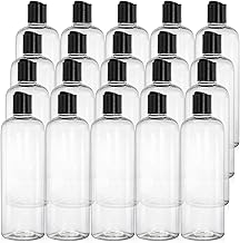 Peohud 20 Pack 16oz Clear Plastic Empty Bottles with Disc Top Flip Caps, Refillable Shampoo Bottles, Squeezable Travel Containers for Lotions, Cosmetics, Liquid Body Soap, Creams, BPA Free