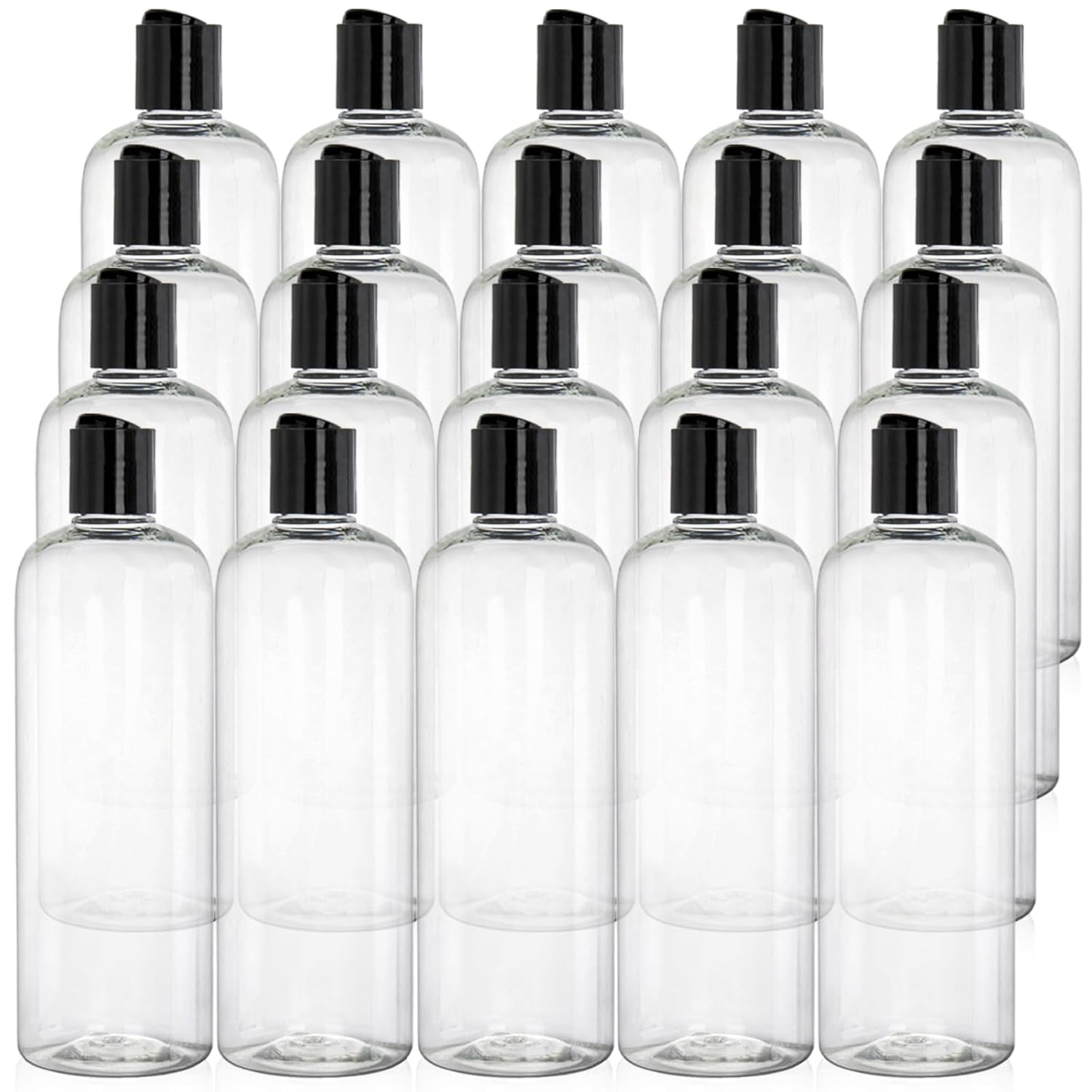 Peohud 20 Pack 16oz BPA-Free Clear Plastic Squeeze Bottles with Disc Top Flip Caps - Refillable Travel Containers for Shampoo, Lotion, Soap