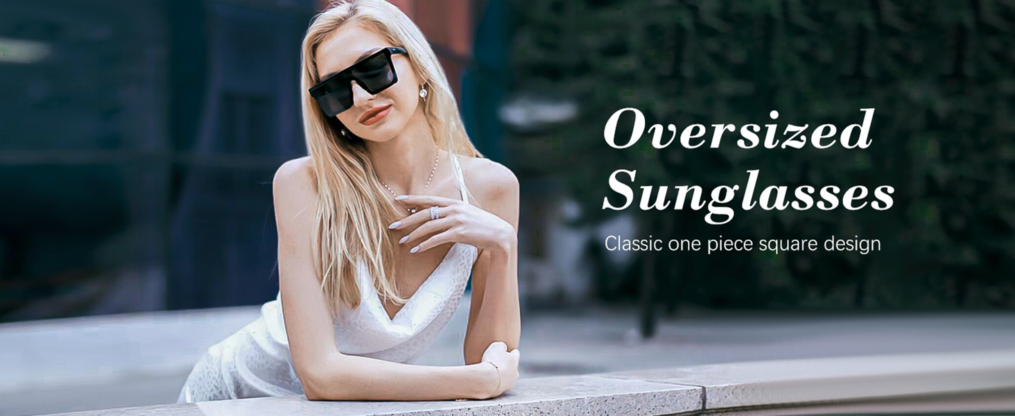 Oversized Flat Top Square Trendy Visor Sunglasses UV400 Protection Unisex Oversized Sunglasses Mens Womens Flat Top Square Trendy  main image 2