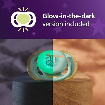 Philips Avent Ultra Air Day & Night Soothers - Orthodontic Design, for Babies 0-6 Months, Glow-in-The-Dark Version, Soft Silicone Symmetrical Teat, BPA-Free, Sterilizing Cases, 4 Pack, SCF087/22