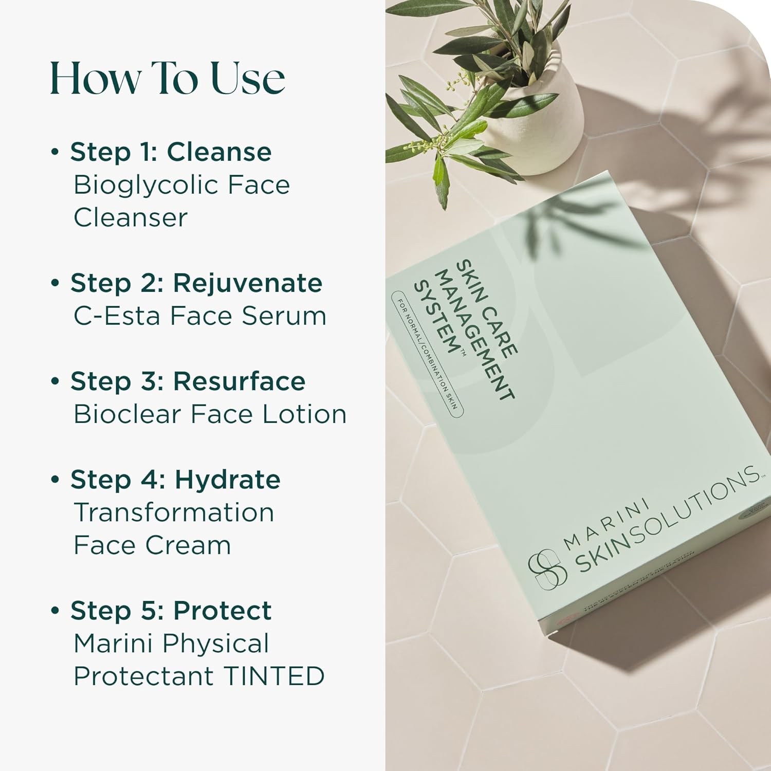 Marini SkinSolutions Skin Care Management System, Normal to Combination Skin with Physical Protectant Tinted SPF 45 - Cruelty Free - Made in the USA - Image 4