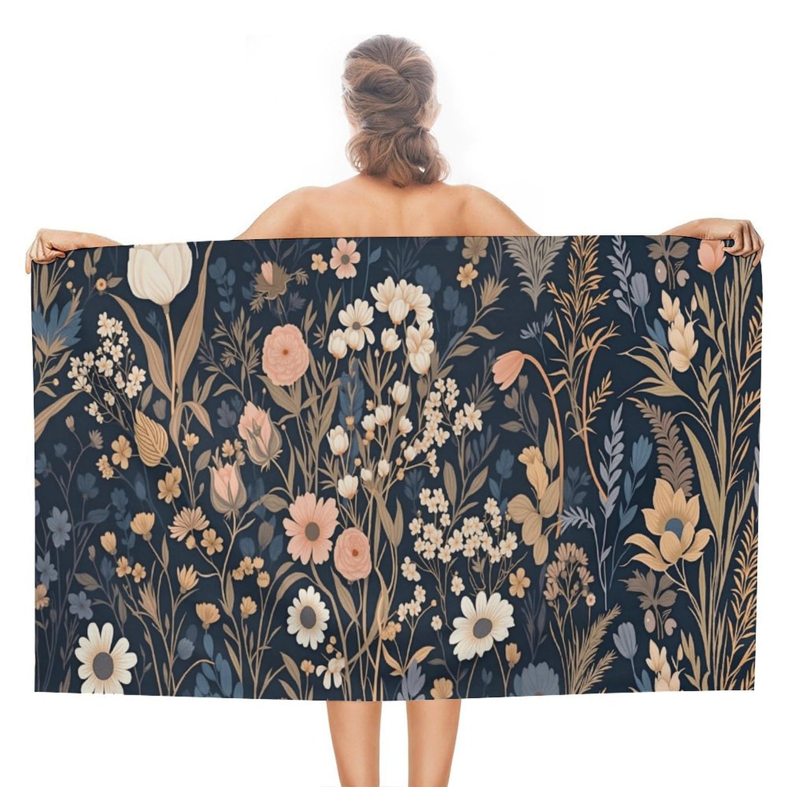Anceky Floral Garden Beach Towel Microfiber Soft Absorbent Oversized Large Bath Towel Blanket Thin Quick Dry for Adults Swimming Pool Yoga Gym Travel 51"X31"