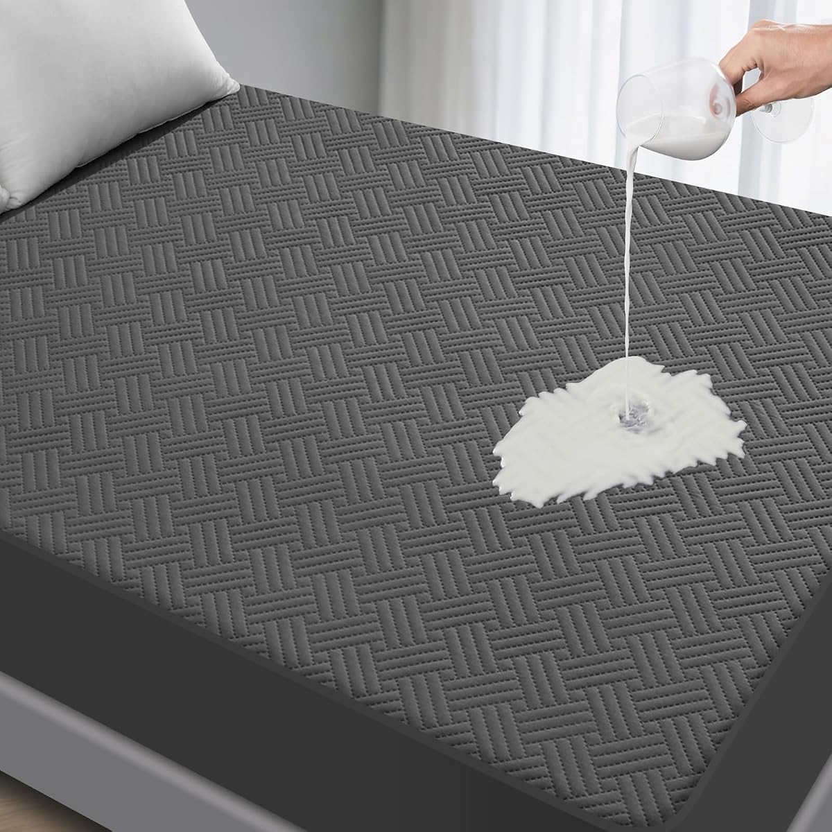 Waterproof Queen Size Mattress Protector with Deep Pockets, Gray | Breathable Noiseless Soft Mattress Pad Cover Fits 8"-21" Deep Mattresses, Great for Home, Hotel & Bedroom, Machine Washable