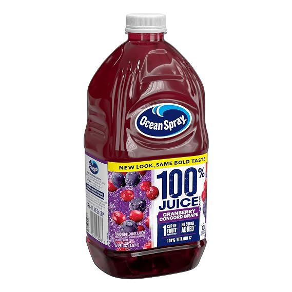 Ocean Spray 100% Juice Cranberry Grape Juice Blend, 64 Fl Oz Bottle (Pack of 8)