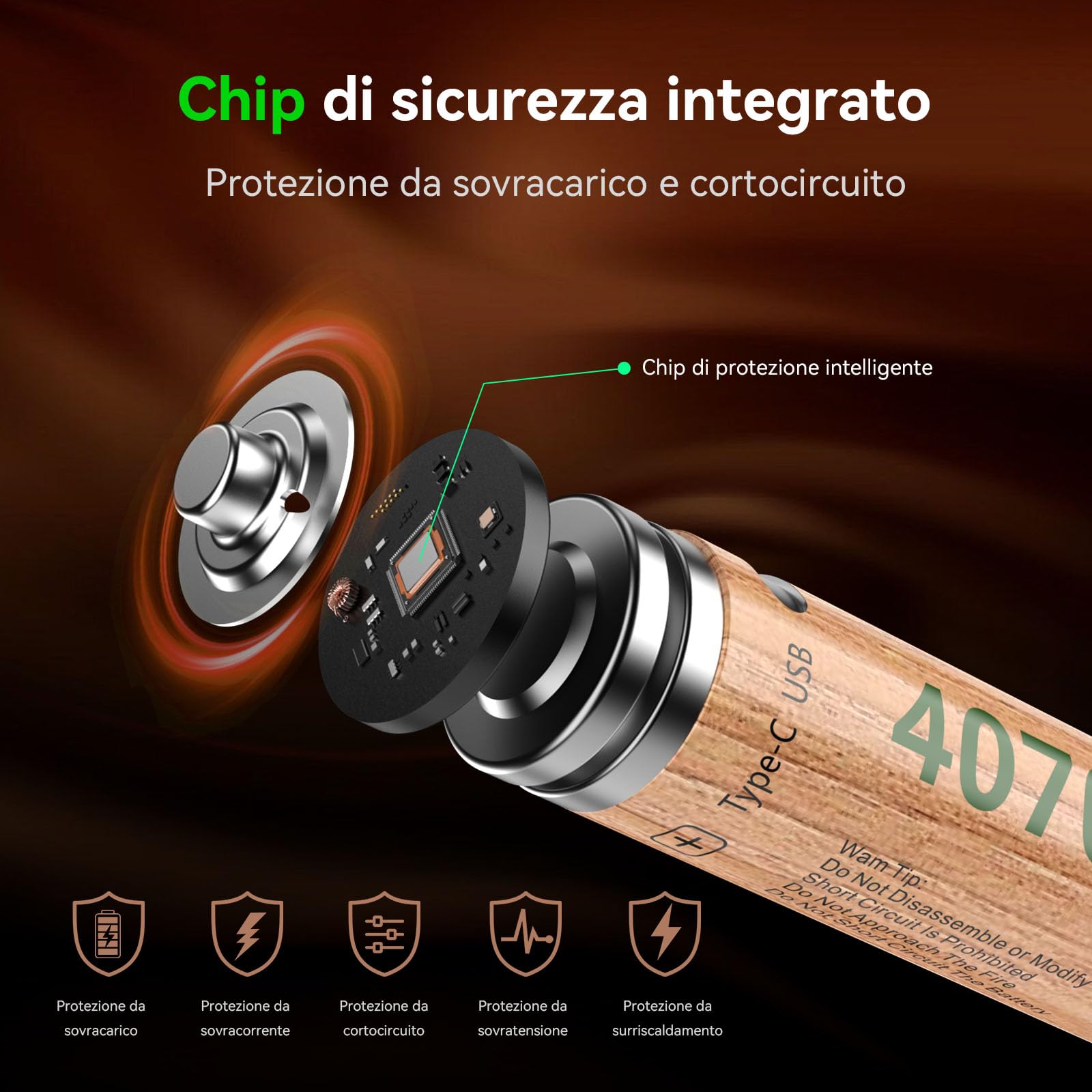 Set di 8 batterie al litio AA da 4070 mWh, 1,5 V, con cavo di ricarica USB‑C 5V/2A da 1 a 4, potenti prestazioni per controller di gioco, serrature intelligenti, telecamere di sorveglianza