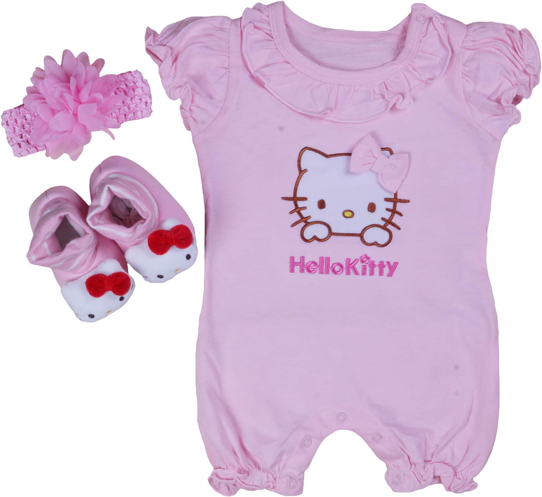 Romper Baby Ruffles Bodysuit 3 in 1 Set (6-9 Months, Hello Kitty)