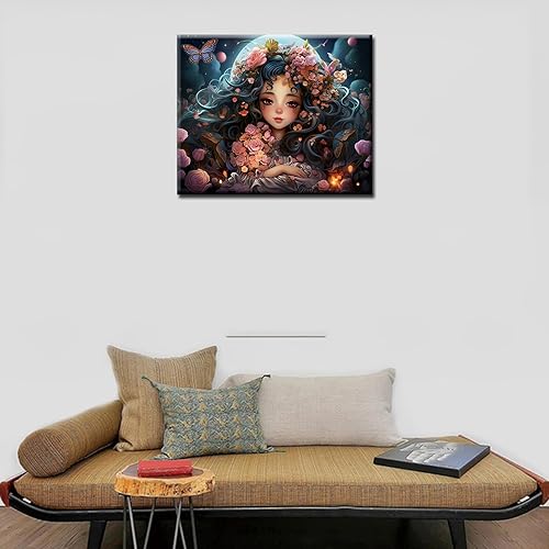 Miniatura 2 de Tucocoo Pintura de ninfa de hadas por números para adultos, principiantes, luna y estrella, pintura por números para niños, corona de rosas, kits de