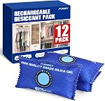 FURWEY Pack of 12 refillable desiccant bags for storage, 100g reusable dehumidifier bag for cupboards, cars, storage bins and safe