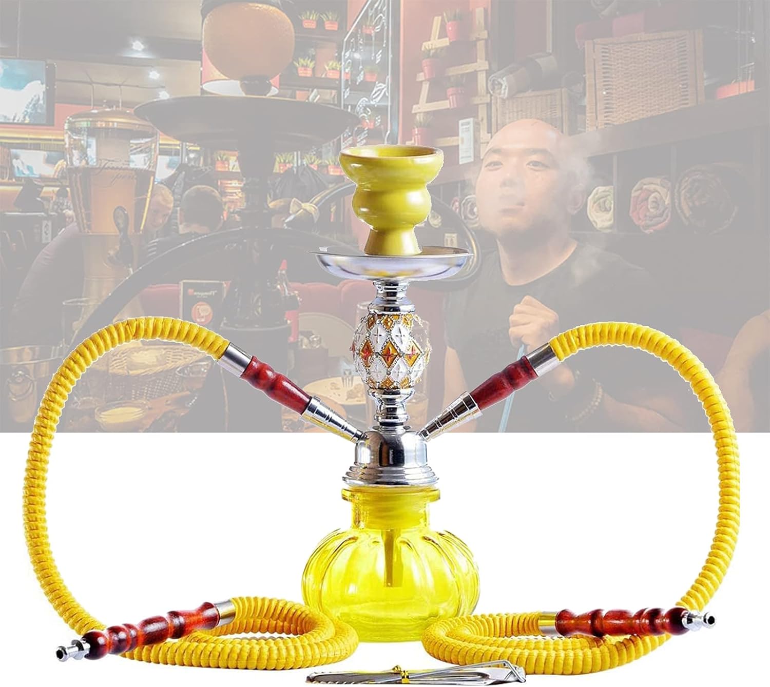 KHXJYC Juego De Cachimba, Cachimba De Color para PequeñAs Necesidades Diarias, Mini Cachimba De Tubo Doble PortáTil,Amarillo