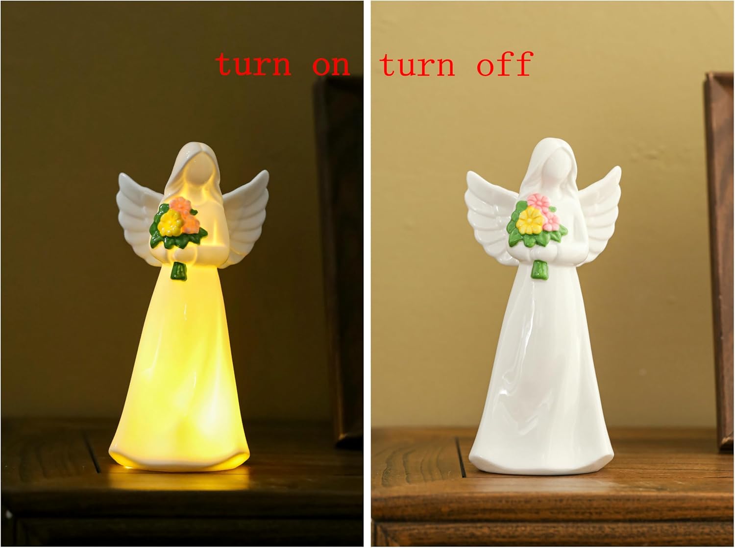 ADAVAS.Y&G Lighted Angel Figurine with Flowers – Ceramic Angel Night Light – LED Memorial Angel Statue – Christian Gift for Women, Mom, Grandma, Sympathy or Mother’s Day - Image 4