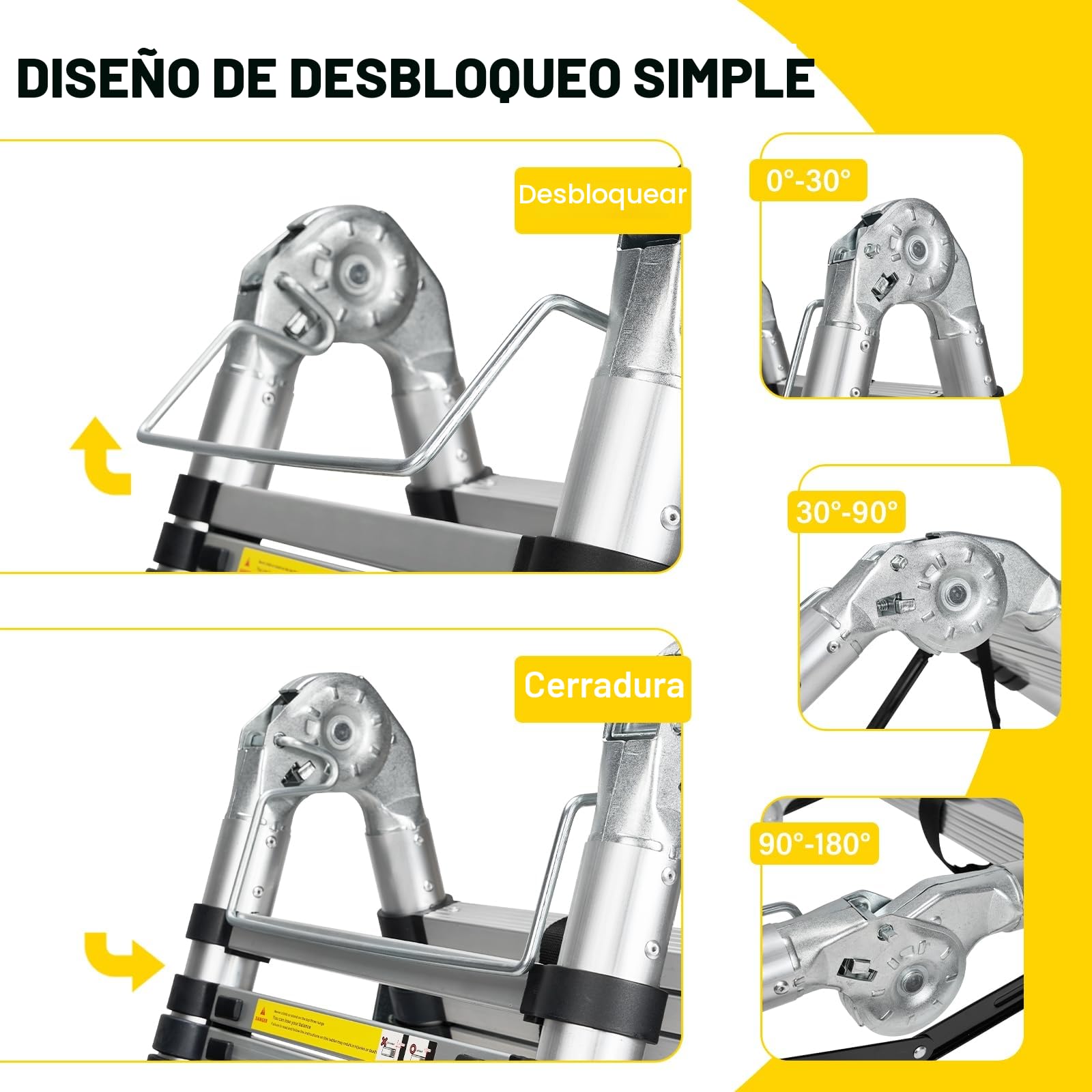 STANEW Escalera Telescópica de (2.5+2.5) m de Aluminio, Plegable, Reposabrazos Extraíble, Multifunción Portátil Plegable Extensible, Carga Máxima de 150 kg